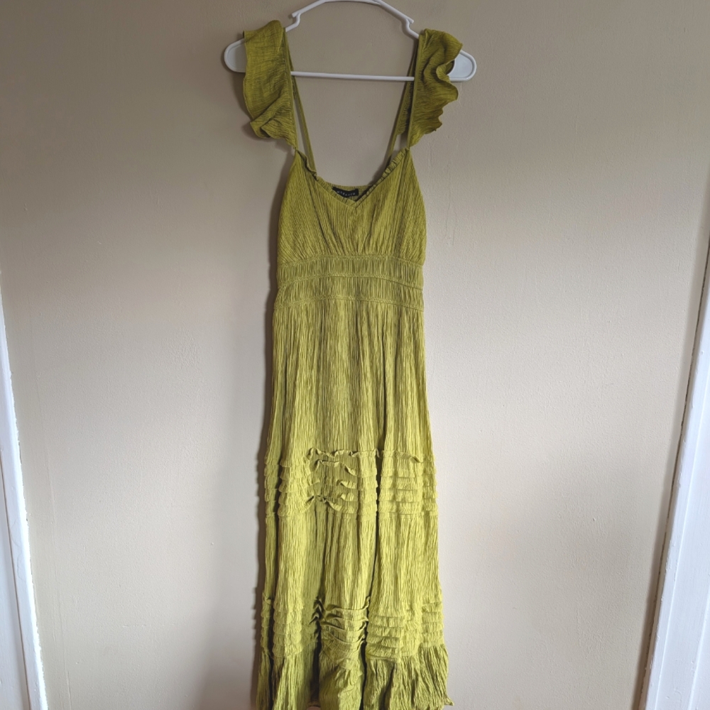 Max + Ash Chartreuse Green Ruffled Maxi Dress Size M